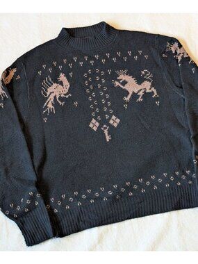 Puritan Sportswear VTG 50s 60s Black Knit Print Boxy Classic Orlon Sweater Sz 42